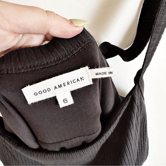 Good American 90s Ribbed Tank Midi Dress Black Size 6 Square Neck Going Out - Picture 7 of 8